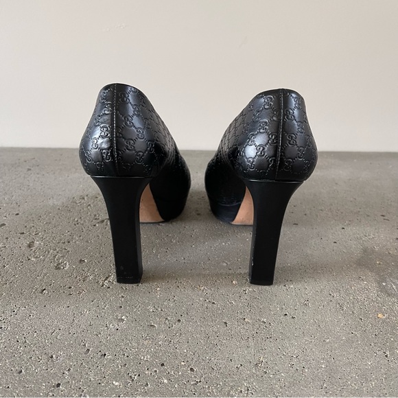 GUCCI Microguccissim Peep Toe Leather Pumps in Black - Picture 4 of 7